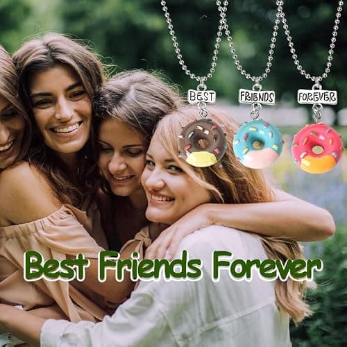 Best Friends Forever Necklaces for 3 BFF Friendship Gifts for Women Besties Sisters Anniversary Birthday Gift for Soul Sisters Friends Female 3 Pcs Doughnut Necklace for Women thumbnail 3