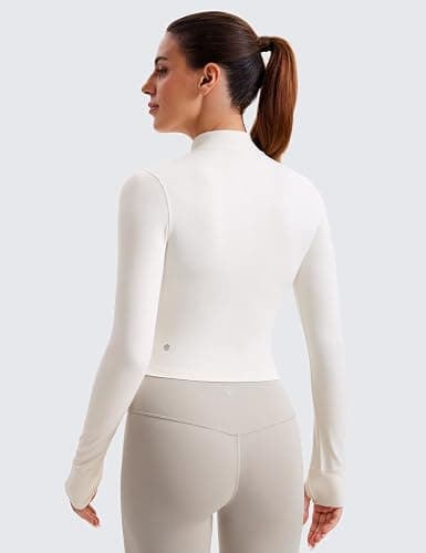 CRZ YOGA Womens Butterluxe Full Zip Cropped Workout Jacket Slim Fit Lightweight Athletic Yoga Tops with Thumb Holes thumbnail 2