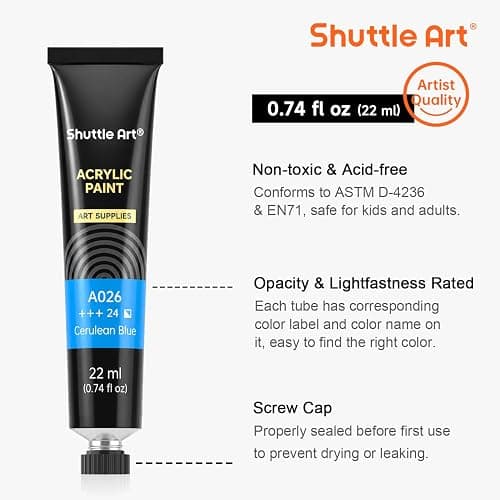 82 Pack Acrylic Paint Set, Shuttle Art 66 Colors Acrylic Paint with 10 Brushes, 22ml/0.74oz Tubes, Vibrant Colors, Artist Painting Supplies for Kids, Adults Painting & Crafting on Canvas, Wood Ceramic thumbnail 5