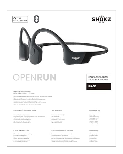 SHOKZ OpenRun Bone Conduction Headphones,Open-Ear Bluetooth Wireless Sport Headphones for Running & Workout,Sweat Resistant, Long 8H Playtime,Mic,Hair Band-Standard-Black thumbnail 11