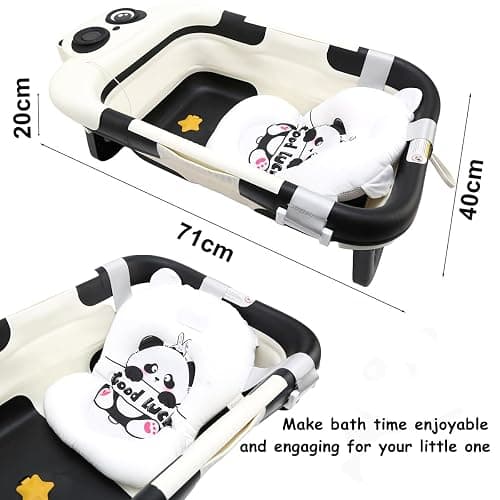 Collapsible Baby Bath Tub with Thermometer & Soft Cushion, Foldable Baby Bathtub Newborn to Toddler 0-36 Months, Portable Travel Bathtub Baby with Drain Plug, Save Space thumbnail 3