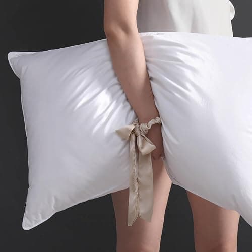 DOWNSTORIA Feather Down Pillow Queen Size Set of 2 Pack, 100% Cotton Hotel Collection Bed Pillows for Sleeping, Down Surrounded Soft Medium Firm Pillows for Side Back Stomach Sleepers 20" x 30" thumbnail 8
