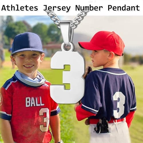Athletes Jersey Number Necklace 0-99 for Men - Stainless Steel Chain 22+2 Inch Personalized Charm Pendant - Inspirational Basketball Baseball Football Jewelry Gift thumbnail 3