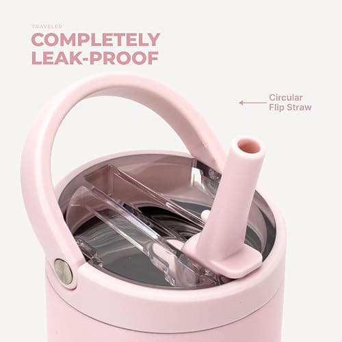 HydroJug Sport 20 oz Insulated Stainless Steel Water Bottle, Pink Sand | Triple wall insulated, circular flip straw, leak-resistant, swivel handle, removable rubber boot, BPA-free, dishwasher safe thumbnail 6