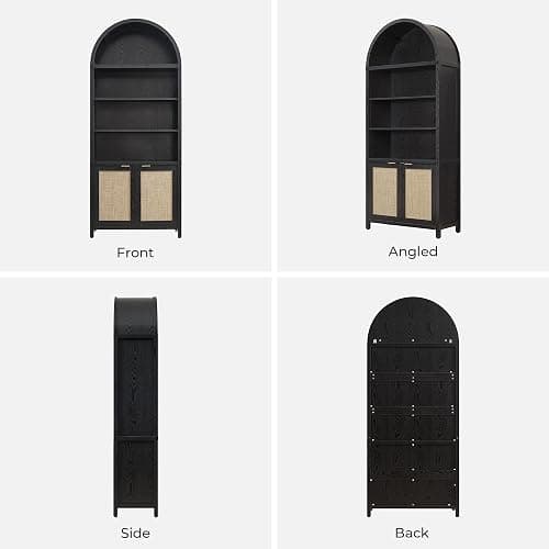 SICOTAS Book Shelf Arched Cabinet Bookshelf Arch 84.2" Tall Bookcase 5 Tier Large Bookshelves with Doors Storage Rattan Boho Wide Book Shelves Case for Living Room Kitchen Office Bedroom Library thumbnail 9