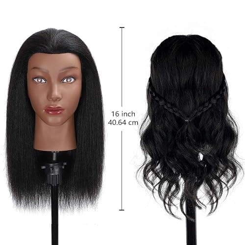 16" MQHIHI Mannequin Head Human Hair, 100% Real Hair Cosmetology Manikin Doll Head for Hairdresser Practice Braiding with Free Clamp Holder and Tools (16 Inch) thumbnail 4