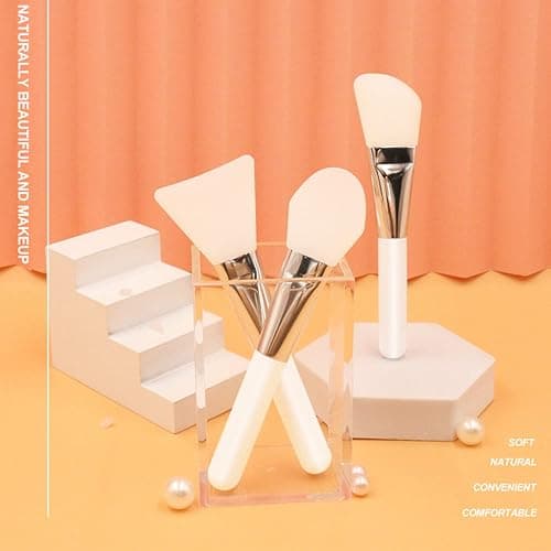 Facial Mask Application Brush, Soft Silicone Angled White Brush Head Cosmetic Tool for Body Lotion, Mud, Clay, Charcoal Mixed Mask thumbnail 6