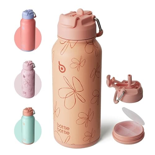 BOTTLE BOTTLE 32oz Insulated Water Bottle Stainless Steel Sport Water Bottle with Straw Dual-use Lid Design for Gym with Pill Box - Image 1