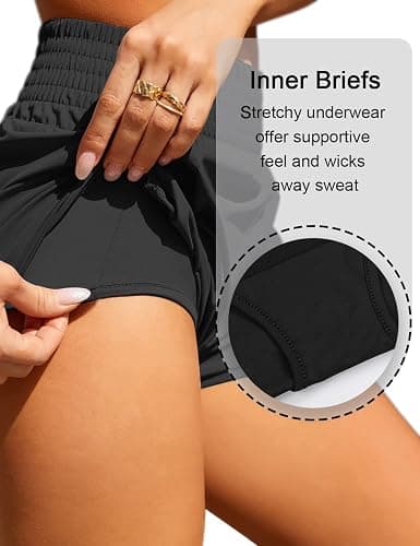 BMJL 2.5" Athletic Shorts for Women Comfy High Waisted Short with Pocket | zipper pocket,dolphin hem,elastic wide waistband,longer back,stretchy and quick-dry fabric,built-in liner,gym,workout,running thumbnail 6