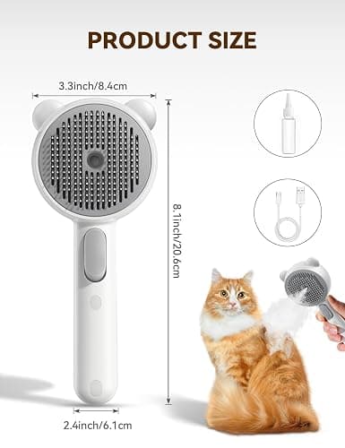 FEELNEEDY Cat Steam Brush, Brushes for Indoor Cats with Release Button, Dual Speed Spray USB Rechargeable Grooming Supplies, Cat Brush for Shedding Suitable for All Long-haired and Short-haired Pets thumbnail 9