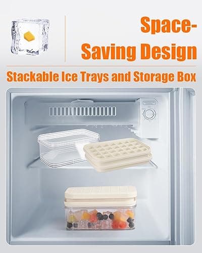 Brigii Ice Cube Tray with Lid&Bin, Ice Cube Mold with 56 Cubes, Stackable Ice Trays for Freezer with Easy-Release Silicone Bottom, for Drinks, Coffee, cocktail - White thumbnail 5