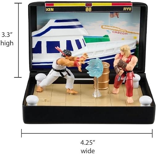 Console Heroes Super Street Fighter II Collectible Diorama – Mini Ryu & Ken Figures with Dock Stage Scene – Retro SEGA Genesis Cartridge Display & Playset thumbnail 2