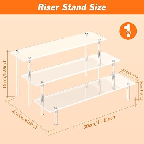 3 Tier Acrylic Display Risers, Large Perfume Organizer Stand, Clear Cupcake Stand Holder, Display Shelves for Figurines, Dessert Shelf for Party, Risers Display Stand for Decoration (1 Pack) thumbnail 3