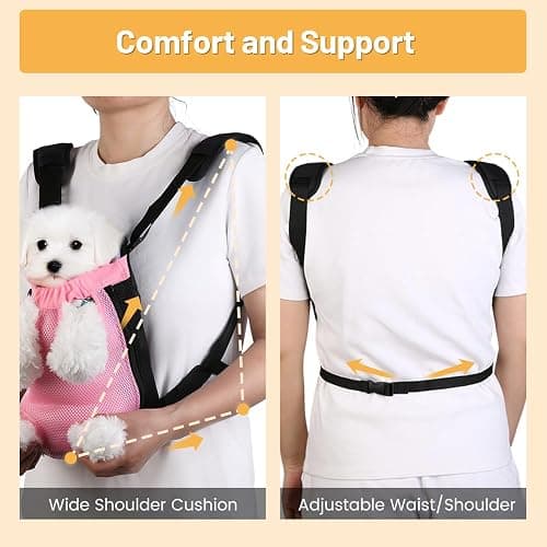Inspack Dog Backpack Carrier/Cat Carrier, Adjustable Pet Front Carriers Travel Bag for Puppy Medium Dogs, Legs Out, Soft Ventilated Doggie Chest Carry Backpacks for Hiking/Camping, 2.5-4 lbs, Pink thumbnail 8