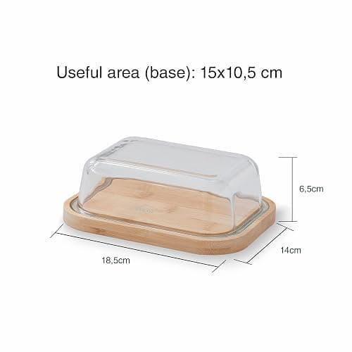 Lacor - 62898 - Récipient à beurre, Base en bambou, Plateau en verre borosilicate, Nettoyage facile, Lavable au lave-vaisselle, 18,5 x 14 x 6,5 cm thumbnail 3
