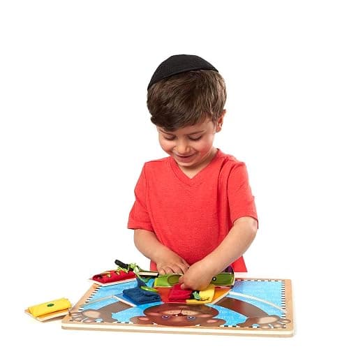 Melissa & Doug Basic Skills Puzzle Board - Wooden Educational ToyLearn to Button Busy Board, Activity for Fine Motor Skills, Developmental Toy for Toddlers Ages 3+ thumbnail 4