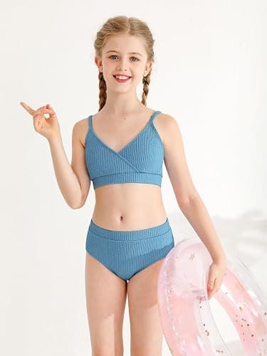 Adarl Girl's 2 Piece Swimsuit Solid Spaghetti Strap Bikini Sets Beach Bathing Suit Swimwear for Teen Girls thumbnail 6