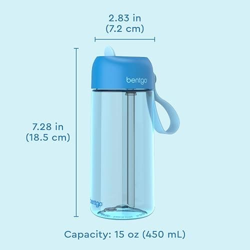 Bentgo Kids Water Bottle - Leak-Proof, Durable Tritan, BPA-Free 15 oz. Cup for Kids/Toddlers Ages 3+, Bite & Sip Spout, Carrying Handle, & Dishwasher Safe for School, Sports, Daycare & Camp (Blue) thumbnail 2