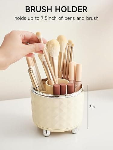 UFORU Makeup Brush Holder with 5 Slots, 360 Rotating Makeup Brush Organizer, Brushes Cup for Cosmetics, Nail Polish, Bathroom Vanity thumbnail 3