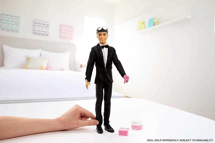 Barbie Fashion & Accessories Pack, Bridal Set with Groom Outfit for Ken Doll with Tuxedo, Shoes, Watch, Wedding Cake with Tray & Bouquet thumbnail 2