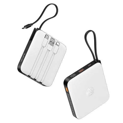 VRURC Battery Pack Charger Portable 10000mAh, 22.5W Power Bank Fast Charging with Built-in Cable, Cell Phone Power Bank for iPhone 17 16 15 & Early Series (White) - Image 1