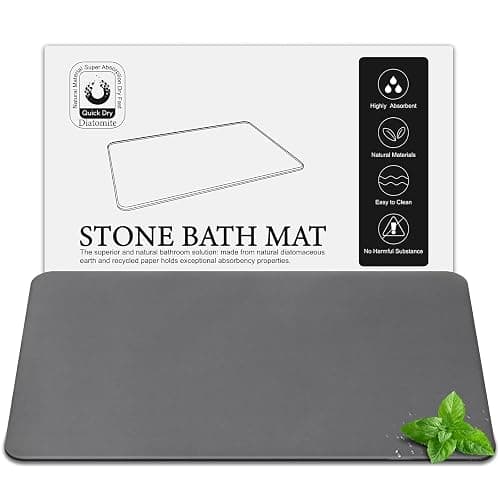 Greenturf Large Diatomite Stone Bath Mat, Premium Non-Slip Natural Diatomaceous Earth Bathtub Fast Drying Mats for Bathroom Floor (30" x 17" Dark Grey) - Image 1