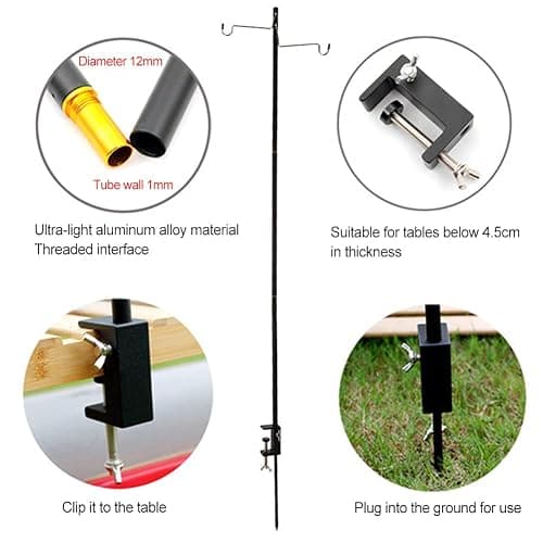 Camping Lantern Stand, Aluminum Alloy Camping Foldable Lamp Hanger with Storage Bag, Folding Lamp Pole for Outdoor Camping Fishing Picnic(Black) thumbnail 6