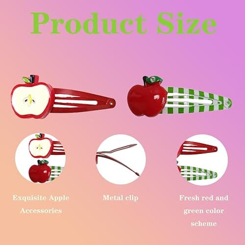8pcs Apple Fruit Hair Clips，Cute Star Hair Barrettes for Women, Kawaii Y2k Apple Hair Accessories (Red) thumbnail 3