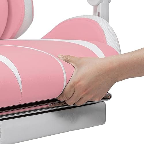 HOFFREE Pink Gaming Chair with Speakers and Led Lights Massage Video Game Chair with Footrest Reclining Computer Gaming Chair for Girls - Pink thumbnail 4