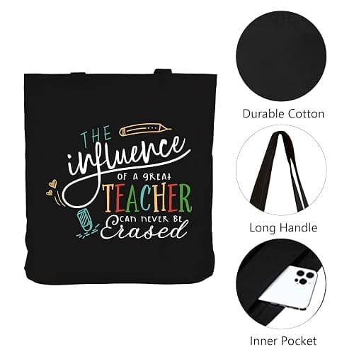 ELEGANTPARK Teacher Gifts for Women Black Teacher Bag Appreciation Gifts | Large cotton bag with inner pocket for end of year, thank you, retirement, graduation and mentor gifts thumbnail 10
