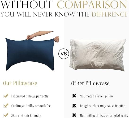 Cooling Side Sleeper Curved Pillow Case Queen 1 Pack 20 * 30 Navy Blue | Rayon Derived from Bamboo Breathable Silky Soft Crescent Pillowcase for Hot Sleepers Fits Curved Side Sleeper Pillows thumbnail 2