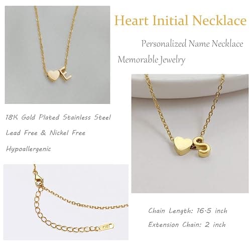 Glimmerst Initial Heart Necklace 18K Gold Plated Stainless Steel Tiny Heart Letter Necklace Personalized Monogram Name Necklace for Women thumbnail 6