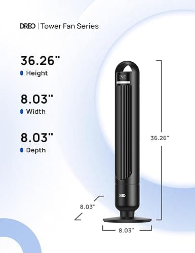 Dreo Tower Fan for Bedroom, 90° Oscillating Standing Fans for Room with 4 Speeds, 3 Modes, 28dB Quiet for Sleep, 25ft/s Velocity, 8H Timer, Remote, Living Room, Office, Home, Black, TF117 thumbnail 2