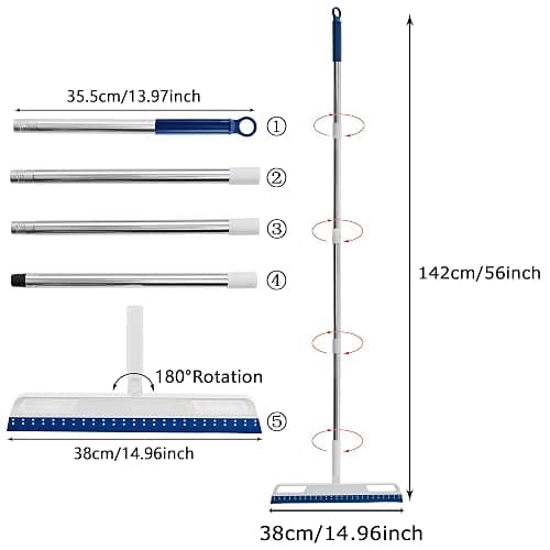 Multifunction Magic Air Broom, Silicone Broom with 56" Long Handle, 4 in 1 Rubber Squeegee Sweeper for Floor Bathroom Kitchen Shower Tile Pet Hair Fur Marble Glass Water Window Foam Cleaning (Blue) - Blue thumbnail 2