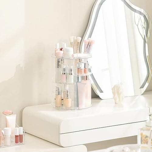 HBlife 360 Rotating Makeup Organizer Adjustable Makeup Carousel Large Capacity Revolving Perfume Organizer Skincare Organizers Cosmetic Storage Spinning Holder for Vanity, Clear thumbnail 2