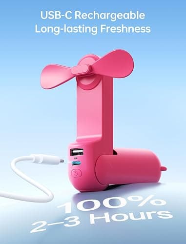 JISULIFE Handheld Mini Fan, 3 IN 1 USB Rechargeable Portable Fan [12-19 Working Hours] with Power Bank, Flashlight, Pocket Design for Travel/Summer/Concerts/Lash, Gifts for Women (Fuchsia) thumbnail 8