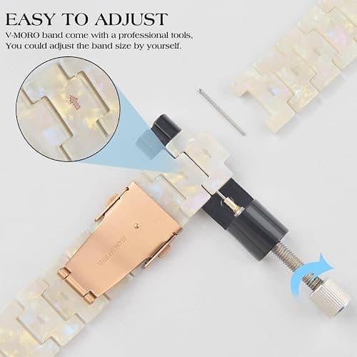V-MORO Resin Band Compatible with Apple Watch Series 7/8/9/10/11 41/40/38/42mm, Women Fashion Strap for iWatch Series 6/5/4/3/2/1/SE, Lightweight Bracelet Wristband Replacement, Ivory White-Rose Gold thumbnail 4