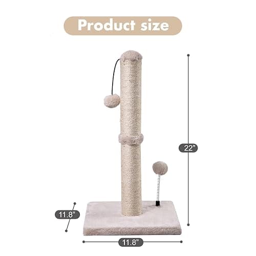 MECOOL Cat Scratching Post Premium Basics Kitten Scratcher Sisal Scratch Posts with Hanging Ball 22in for Kittens or Smaller Cats (22 inches for Kitten, Beige) thumbnail 4