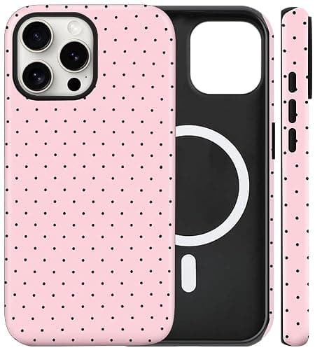 flewfun Magnetic for iPhone 15 Pro Max Case Cute Polka Dot Phone Case, Shockproof Slim TPU and Hard PC Protective Phone Cover Compatible with MagSafe Designed for Women Girls, Pink - Image 1