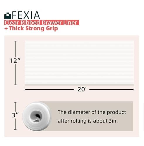 FEXIA Shelf Liners for Kitchen Cabinets Non-Slip Drawer Liner 12 Inches x 20 FT Waterproof & Oil-Proof Non Adhesive Durable Material Fridge Liner for Shelves （Clear） - Clear - 12"W x 240"L thumbnail 2