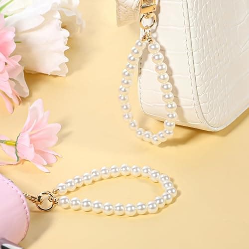 SynHHergyx 2 Pcs Pearl Keyring Lanyard Faux Pearl Keychain Straps Pearls Wristlet Key Chain Elegant Purse Lanyard thumbnail 6