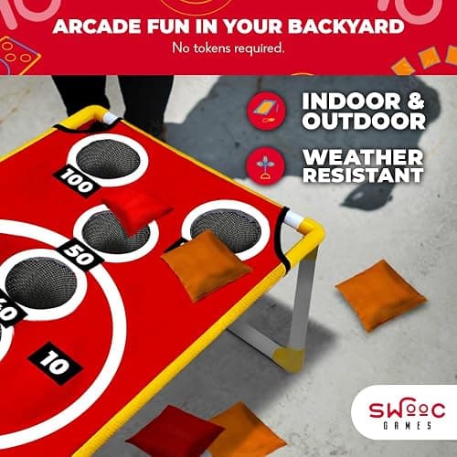 SWOOC Games - Coney Island Toss™ - Arcade Style Cornhole Board Set w/Carrying Case & 15+ Games - Corn Hole Games for Adults - Kids Bean Bag Toss Game - Kids Cornhole Set w/Bags - Outdoor Yard Games thumbnail 4