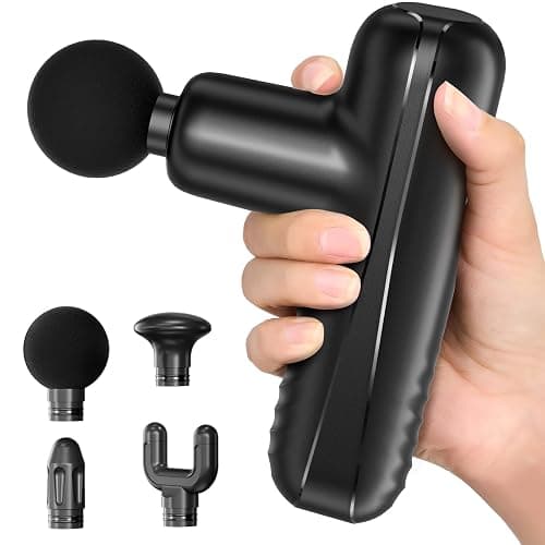 PENJOY Mini Massage Gun, Powerful Handheld Muscle Massager for Muscle Relaxation, Deep Tissue Percussion Small Massage Gun Travel Massager with 4 Massage Heads Silent Brushless Motor, Black - Image 1