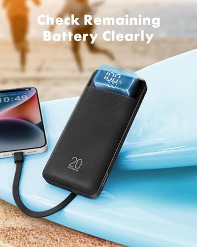 Charmast Power Bank with Built in Cables, 20000mAh USB C Battery Pack 5 Outputs 4 Inputs with LED Display Type C Powerbank,22.5W Fast Charging Portable Charger Compatible with Smartphones and More thumbnail 7