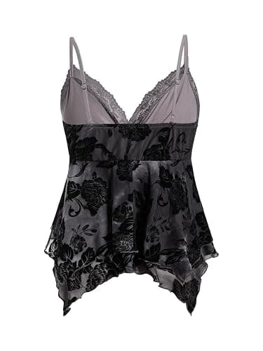 Verdusa Women's Y2K Tops Babydoll Summer Tank Tops Going Out Floral Lace Flowy Mesh Shirt Whimsical Clothes thumbnail 2