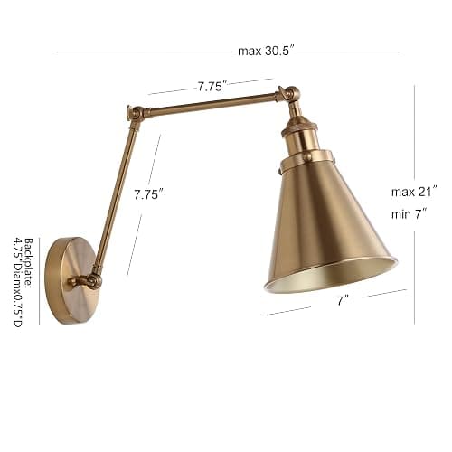 JONATHAN Y JYL7461A Rover 7" Farmhouse Industrial Adjustable Arm Metal LED Wall Sconce Rustic Bohemian 2700K LED 4W Bulb for Entryway Lobby Kitchen Bathroom Bedroom Living Room Hallway, Brass Gold thumbnail 3
