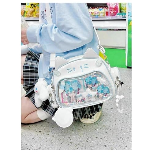 Cute Cat Ita Bag Pin Display Backpack for School Preppy Backpack for Girls Y2k Aesthetic Single Shoulder Crossbody (White Bag) thumbnail 3