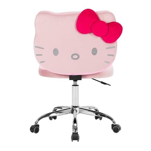 Impressions Vanity Hello Kitty Kawaii Swivel Vanity Chair for Makeup Room, Adjustable Height Desk Chair with Wheels Rolling, Comfy Polyurethane Foam Back Armless Chair for Dorm (Pink) - Image 1