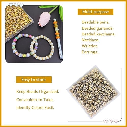 MIIIM 600pcs Gold Rondelle Spacer Beads, 8mm White Diamond Rhinestone Focal Beads for Jewelry Making, Golden Charms for Bracelets thumbnail 5