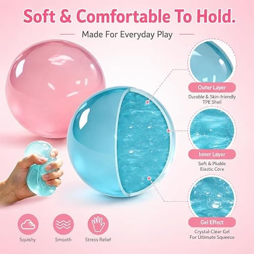 Coconut Oil Squishy, 2 Pack New Coconut Oil Stress Ball Sensory Squeeze Toy For Kids Teens & Adults, Soft Squishy Fidget Toy For Stress Relief, Anxiety Relief, Desk Squishies Toy Gift (Blue + Pink) thumbnail 7